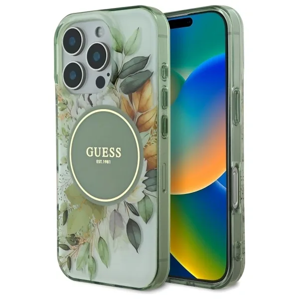 Kryt Guess GUHMP16XHFWBDCEN Apple iPhone 16 Pro Max hardcase IML Flower & Tonal Circle MagSafe green