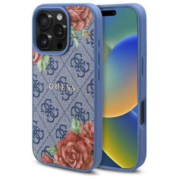 Kryt Guess GUHMP16XP4ROPEMCB Apple iPhone 16 Pro Max hardcase 4G Flowers Print MagSafe blue