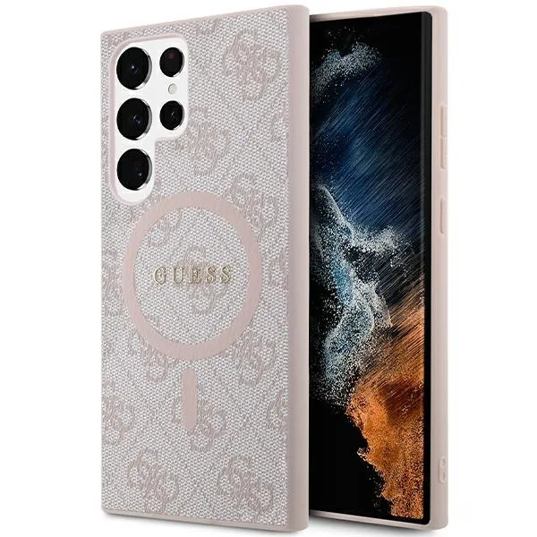 Kryt Guess GUHMS24LG4GFRP Samsung Galaxy S24 Ultra hardcase 4G Collection Leather Metal Logo MagSafe pink