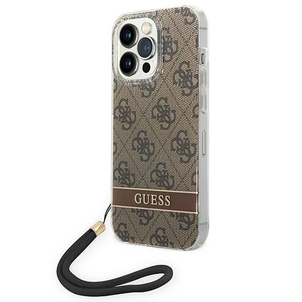 Kryt Guess GUOHCP14LH4STW Apple iPhone 14 Pro brown hardcase 4G Print Strap