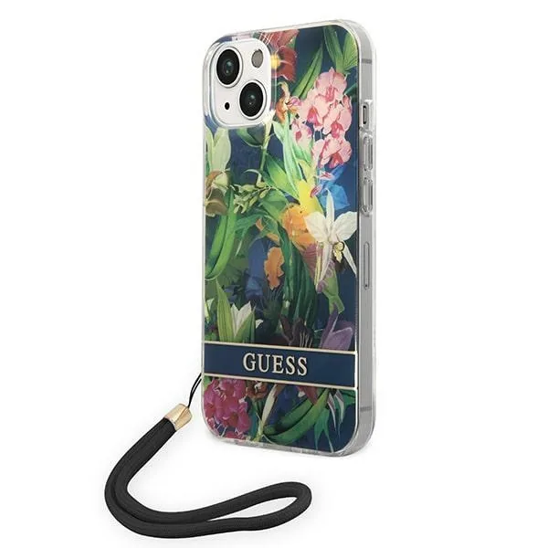 Kryt Guess GUOHCP14MHFLSB Apple iPhone 14 Plus / 15 Plus blue hardcase Flower Strap
