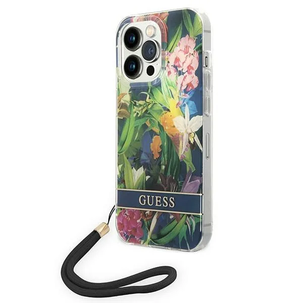 Kryt Guess GUOHCP14XHFLSB Apple iPhone 14 Pro Max blue hardcase Flower Strap