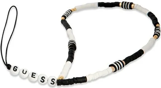 Šňůrka na mobil Guess GUSTBCKH Phone Strap Heishi Beads black-white