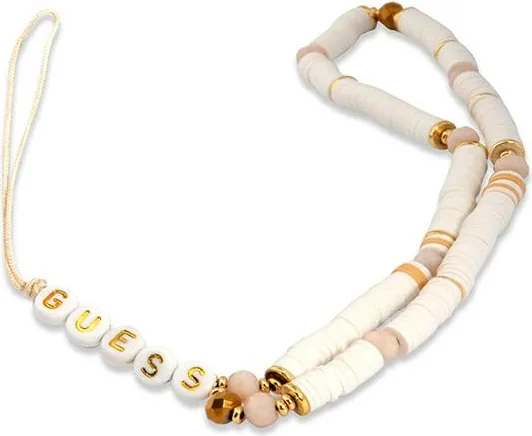 Šňůrka na mobil Guess GUSTPEARW Phone Strap white Heishi Beads