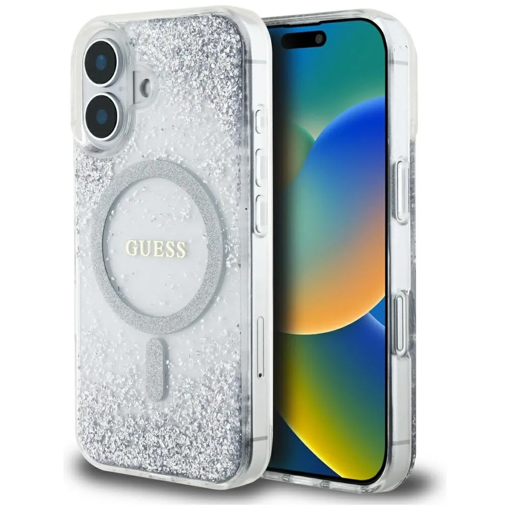 Kryt Guess HC Resin Bottom Glitter Apple iPhone 16 MagSafe silver