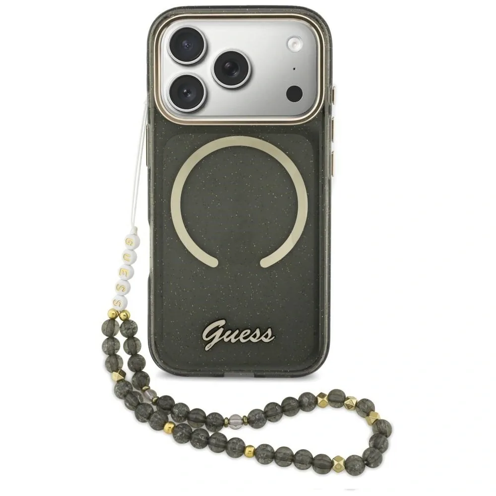 Kryt Guess IML Glitters Script Strap MagSafe Apple iPhone 17 Pro black