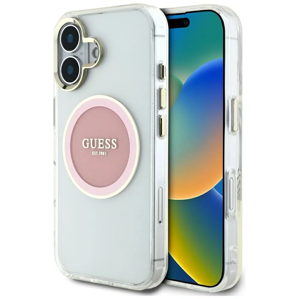 Kryt Guess IML Metal Colored Circle Classic Logo MagSafe Apple iPhone 16 pink