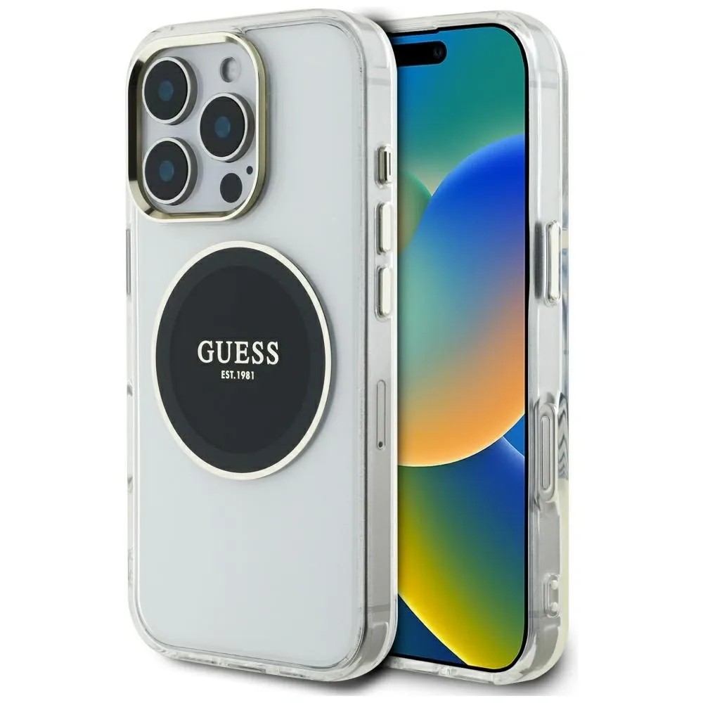 Kryt Guess IML Metal Colored Circle Classic Logo MagSafe Apple iPhone 16 Pro black
