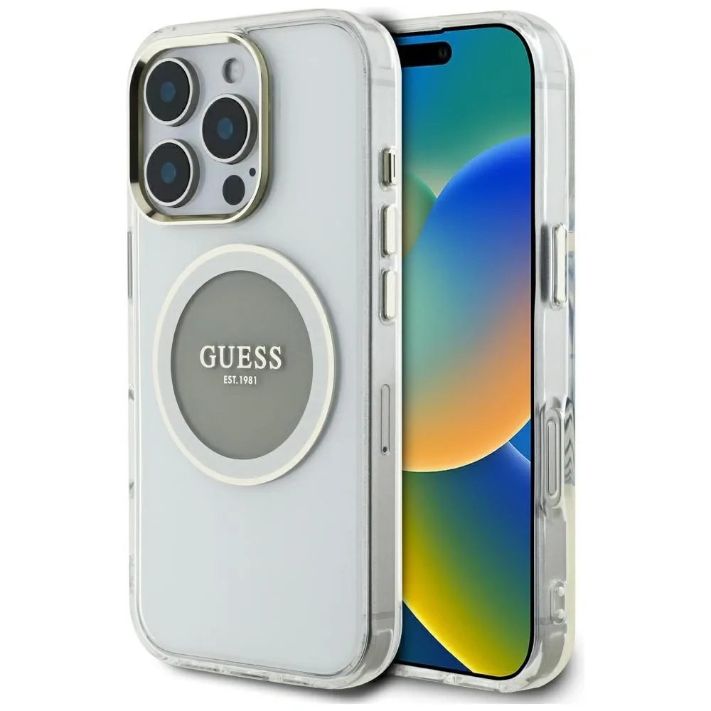 Kryt Guess IML Metal Colored Circle Classic Logo MagSafe Apple iPhone 16 Pro grey