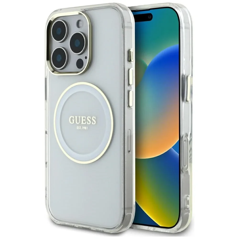 Kryt Guess IML Metal Colored Circle Classic Logo MagSafe Apple iPhone 16 Pro Max white