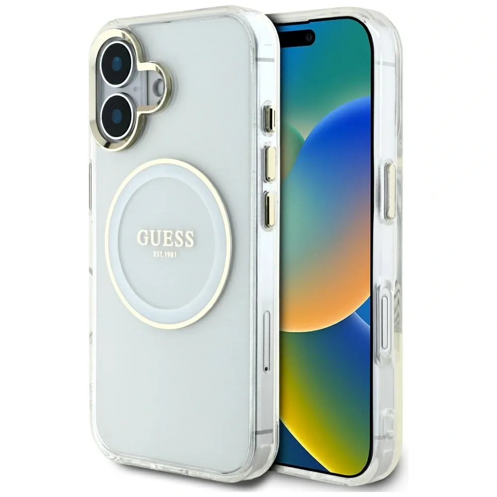 Kryt Guess IML Metal Colored Circle Classic Logo MagSafe Apple iPhone 16 white