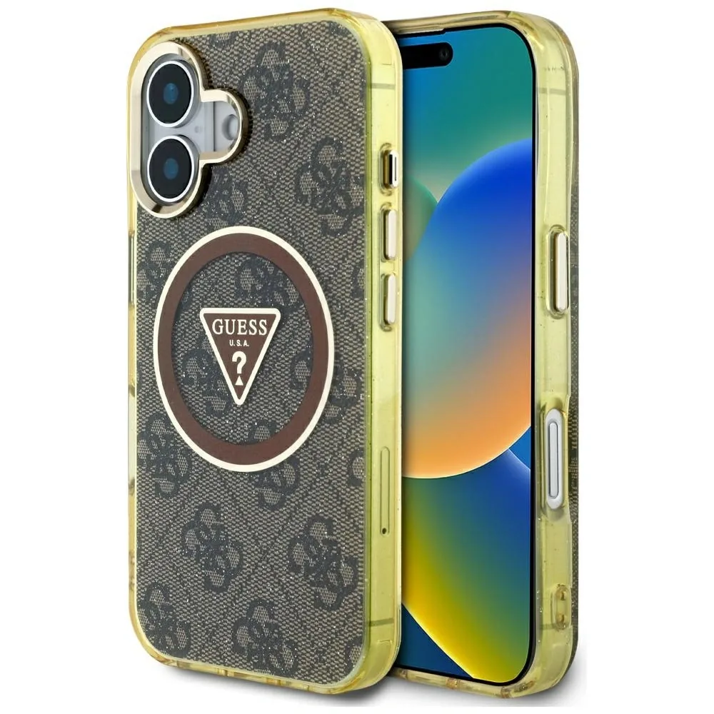 Kryt Guess IML Metal Glitter 4G Circle Triangle MagSafe Apple iPhone 16 brown