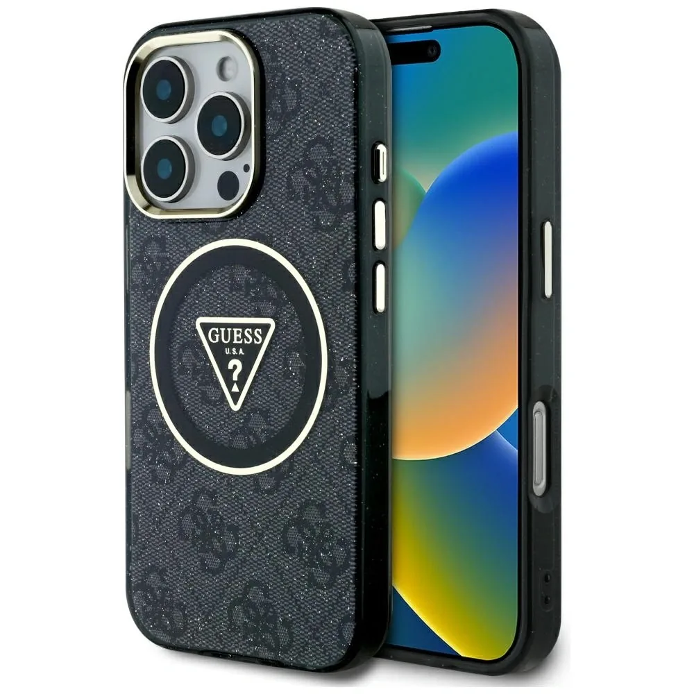 Kryt Guess IML Metal Glitter 4G Circle Triangle MagSafe Apple iPhone 16 Pro black