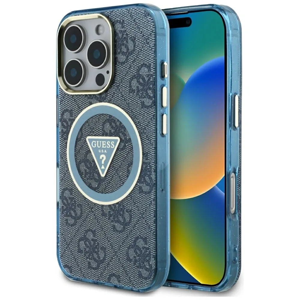 Kryt Guess IML Metal Glitter 4G Circle Triangle MagSafe Apple iPhone 16 Pro Max blue