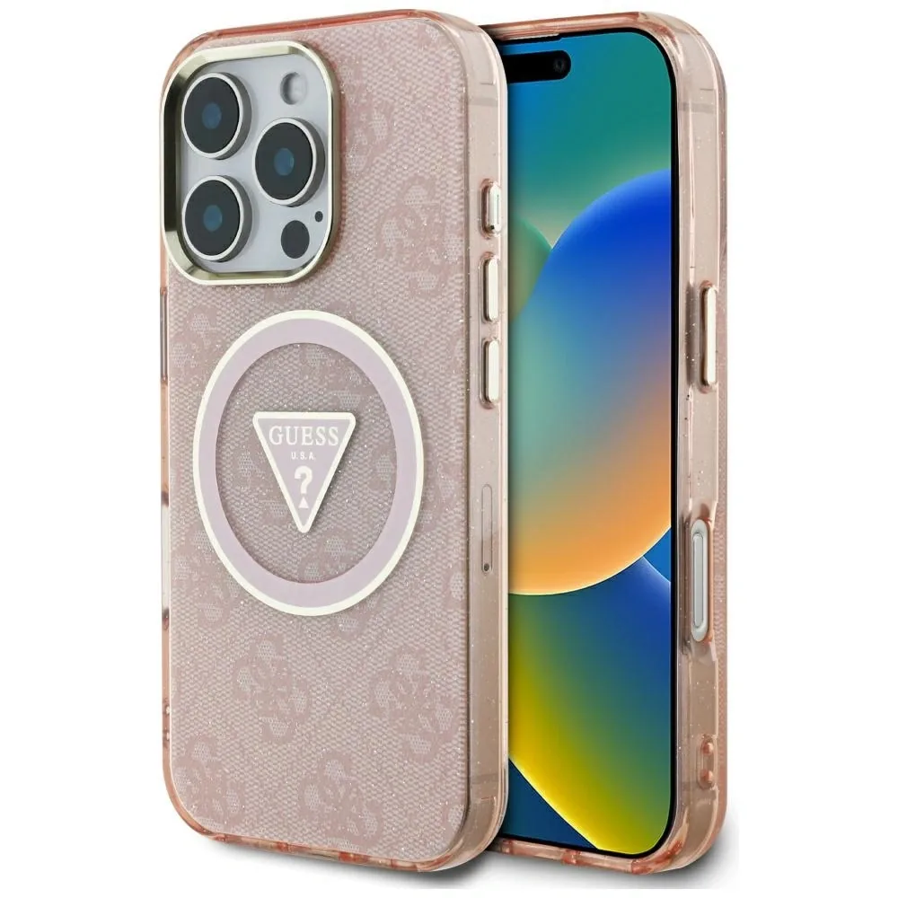 Kryt Guess IML Metal Glitter 4G Circle Triangle MagSafe Apple iPhone 16 Pro pink