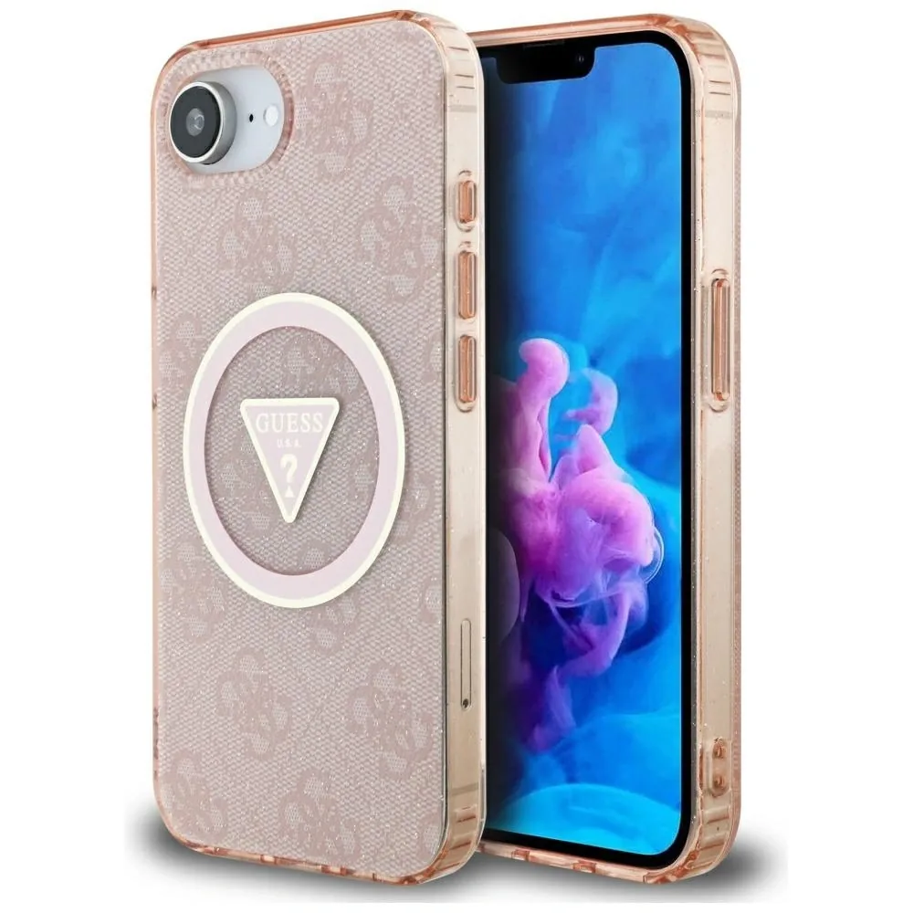 Kryt Guess IML Metal Glitter 4G Circle Triangle MagSafe Apple iPhone 17e / 16e pink