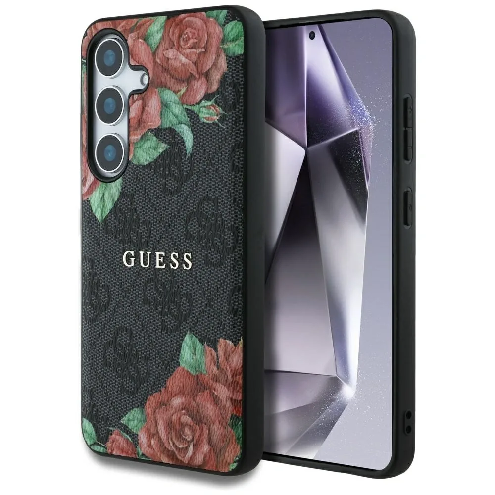 Kryt Guess Leather 4G Flowers Print Metal Classic Logo MagSafe Samsung Galaxy S25 black