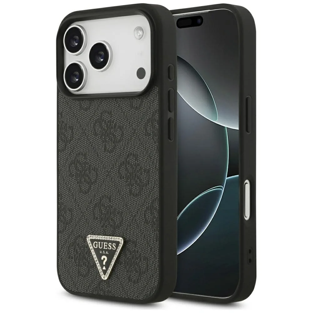 Kryt Guess Leather 4G Triangle Strass MagSafe Apple iPhone 17 Pro black