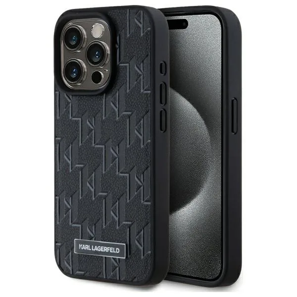 Kryt Karl Lagerfeld Apple iPhone 15 Pro hardcase Leather Monogram Metal Logo MagSafe black