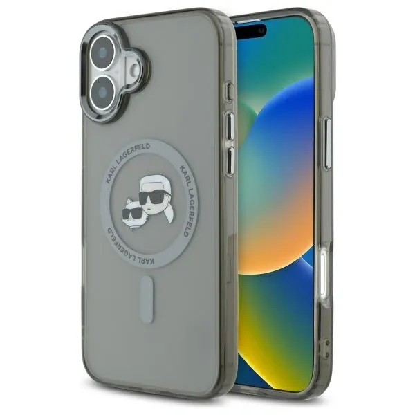 Kryt Karl Lagerfeld Apple iPhone 16 hardcase IML Metal Karl&Choupette Head MagSafe black