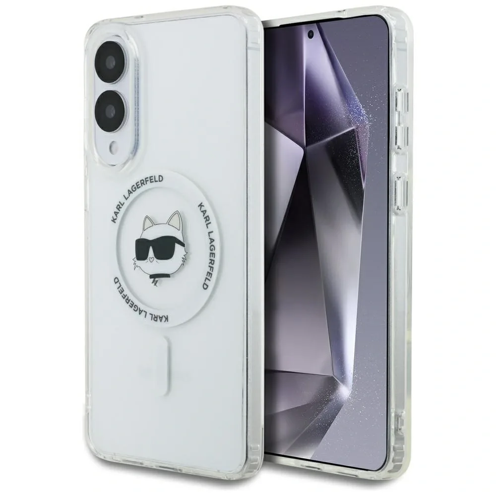 Kryt Karl Lagerfeld Button Choupette Head Printed Logo MagSafe Samsung Galaxy S25 Edge white