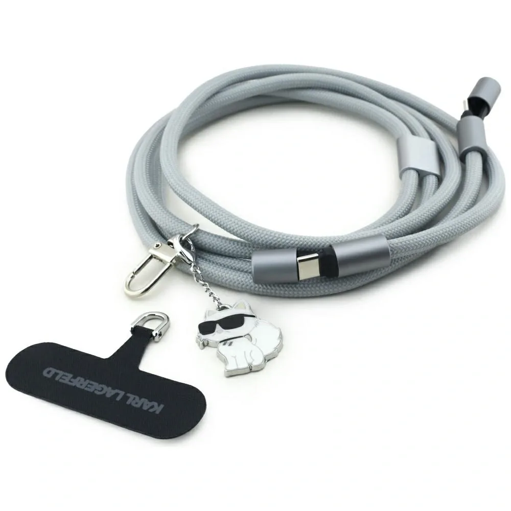 Karl Lagerfeld CBDY Ikonik Charm šňůrka a USB-C / USB-C kabel v jednom - barva šedá