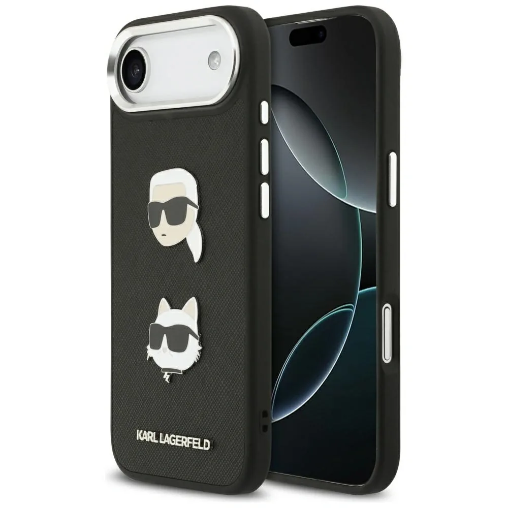 Kryt Karl Lagerfeld FW Grained Karl & Choupette Heads Pins & Logo Apple iPhone Air black