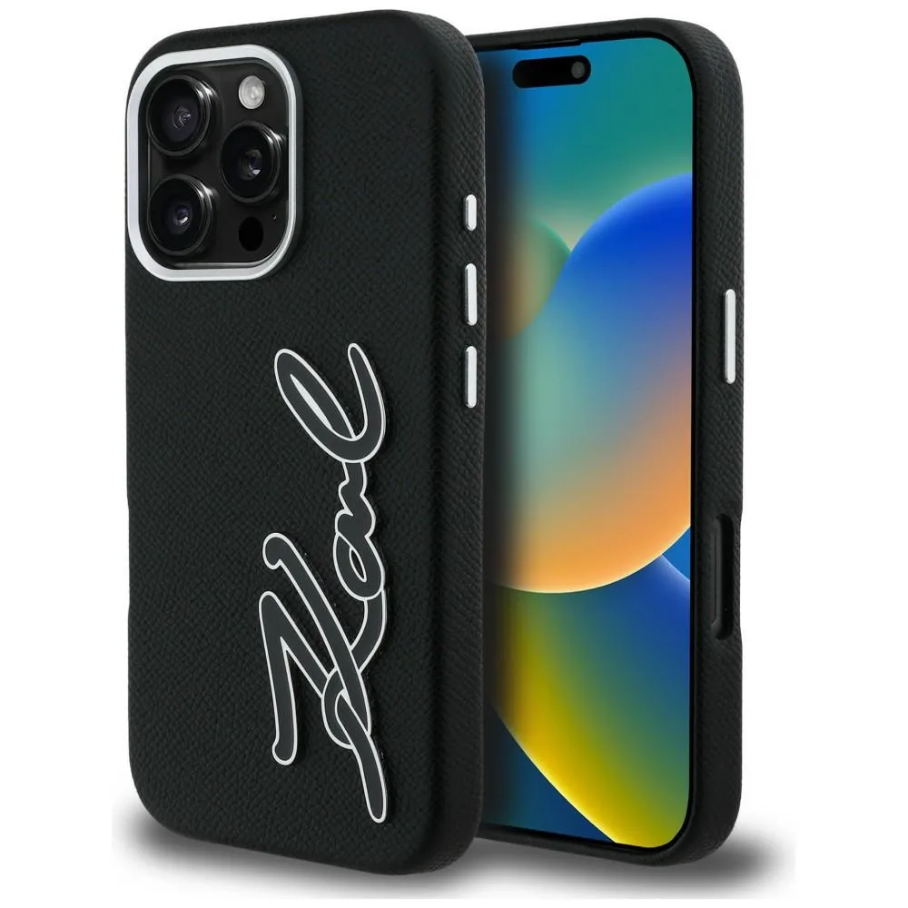 Kryt Karl Lagerfeld FW Grained Signature Logo Apple iPhone 16 Pro black