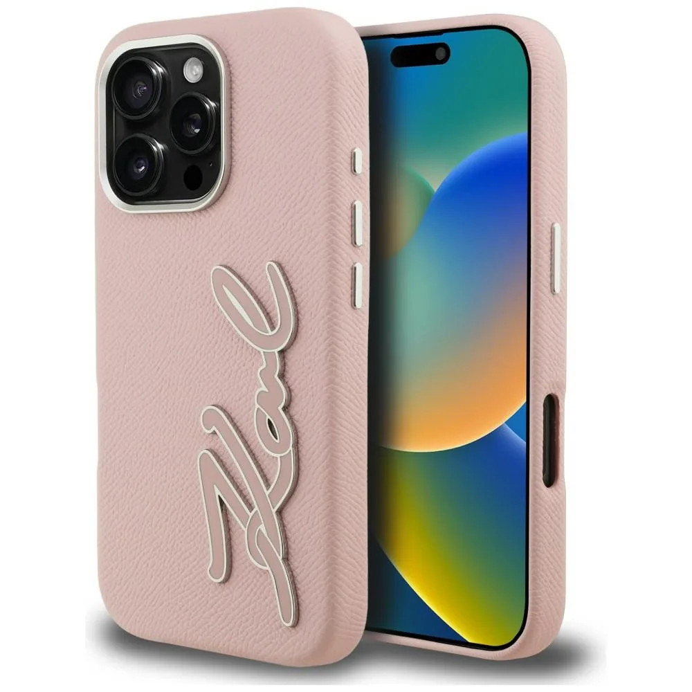 Kryt Karl Lagerfeld FW Grained Signature Logo Apple iPhone 16 Pro pink