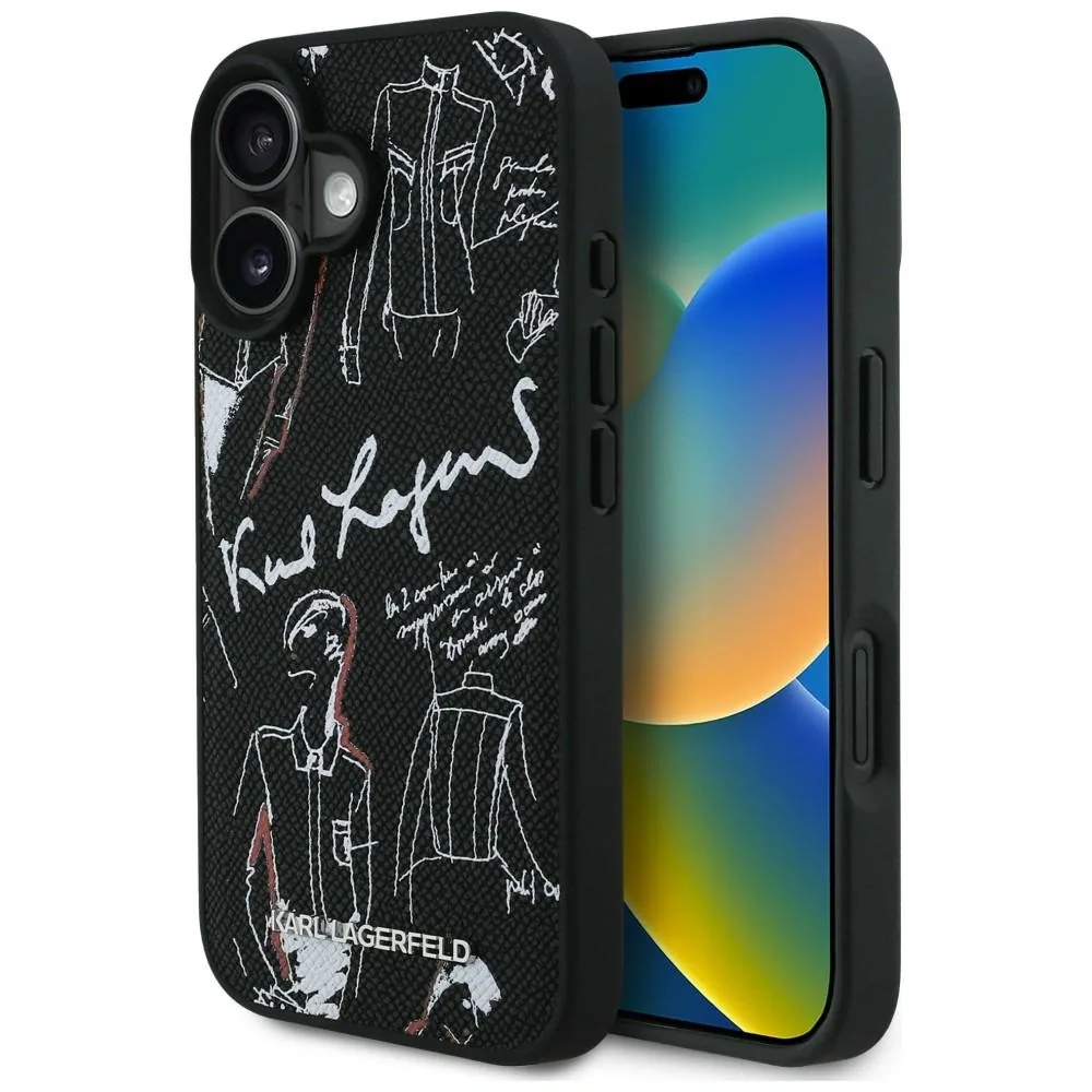 Kryt Karl Lagerfeld Grained Pattern & Logo MagSafe Apple iPhone 16 black