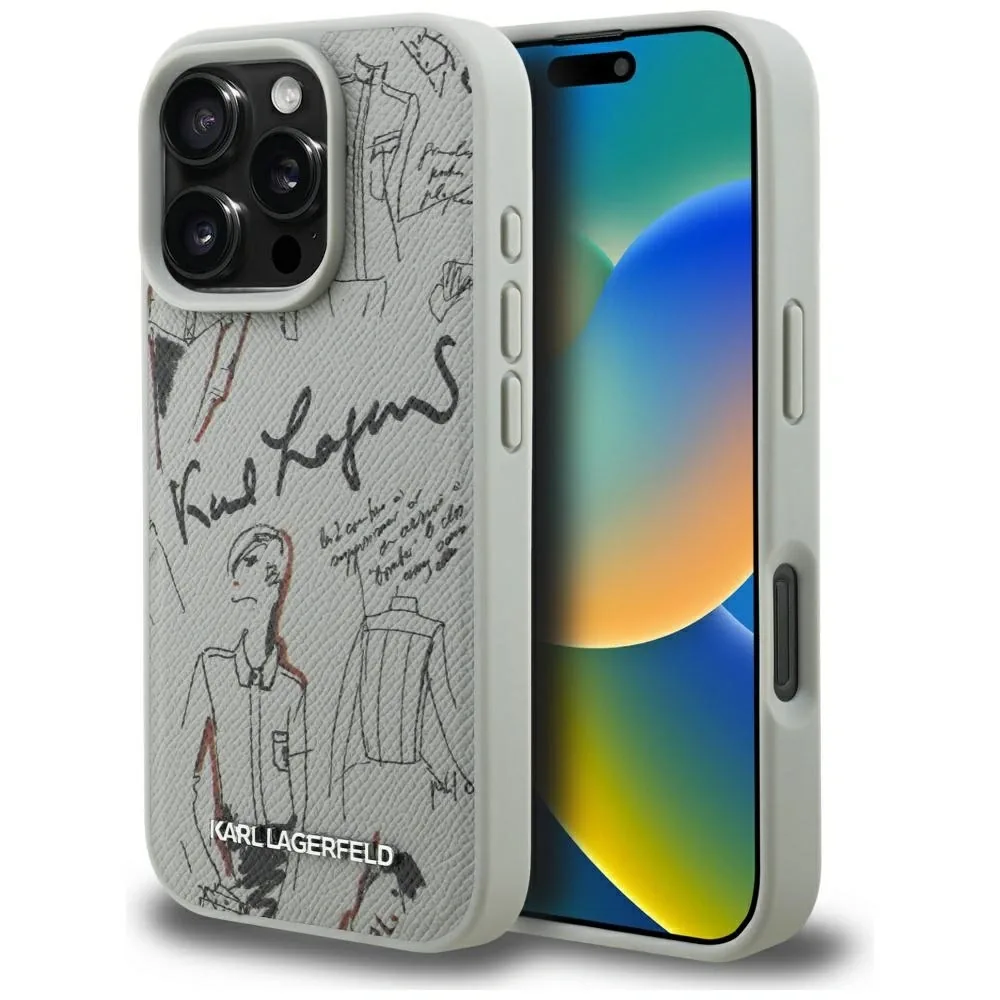 Kryt Karl Lagerfeld Grained Pattern & Logo MagSafe Apple iPhone 16 Pro gray