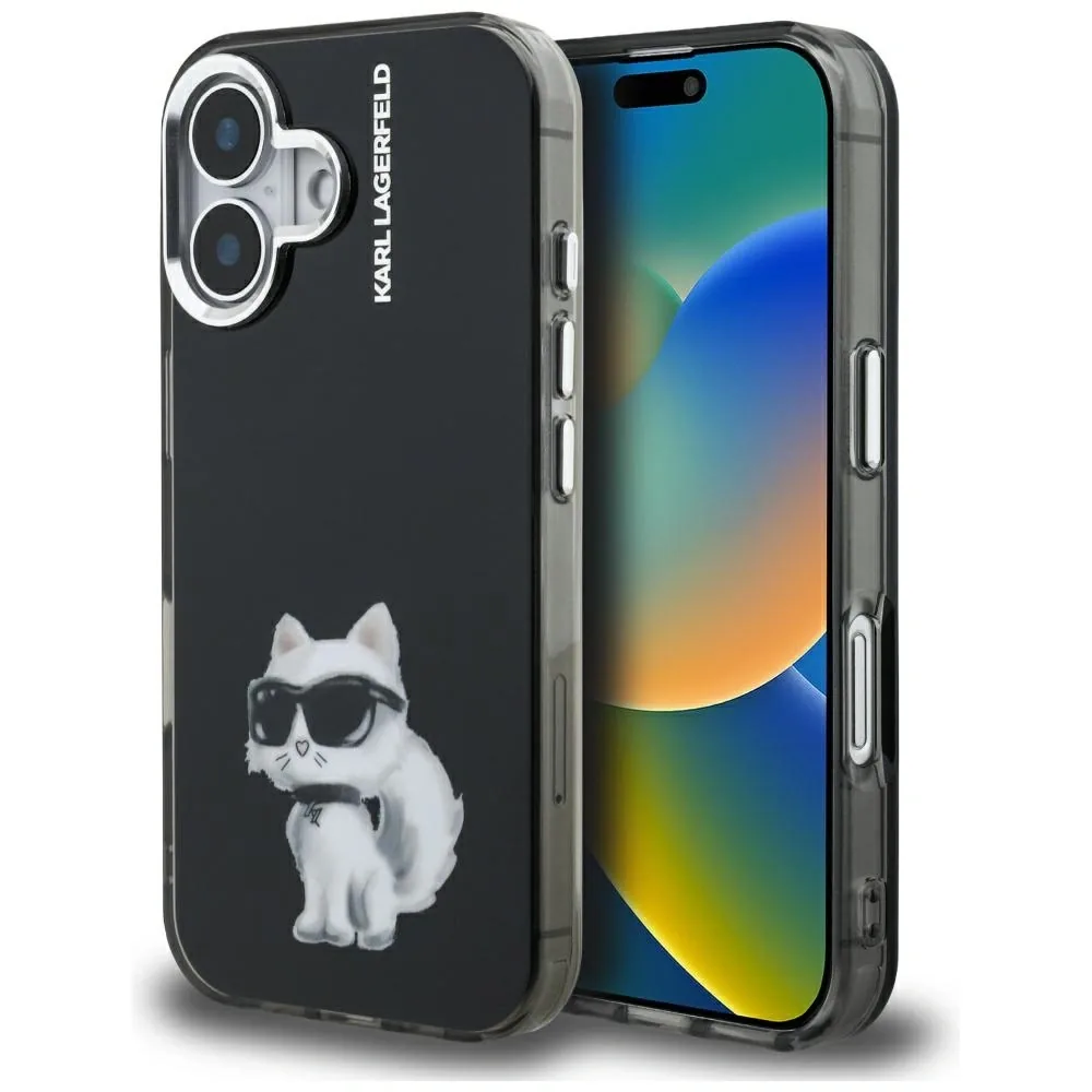 Kryt Karl Lagerfeld IML Aquarelle Choupette & Logo Apple iPhone 16 black