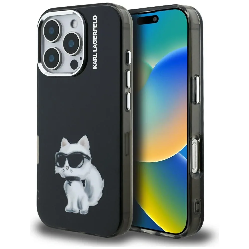 Kryt Karl Lagerfeld IML Aquarelle Choupette & Logo Apple iPhone 16 Pro Max black