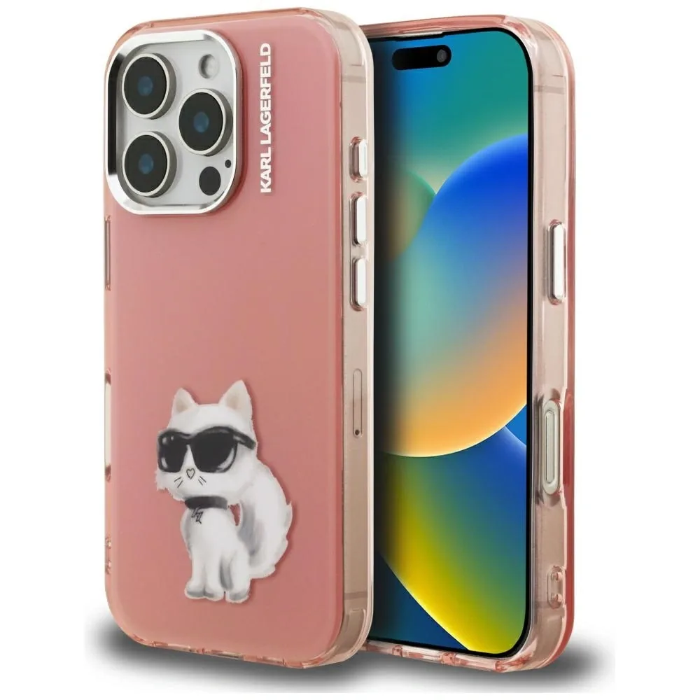 Kryt Karl Lagerfeld IML Aquarelle Choupette & Logo Apple iPhone 16 Pro Max pink