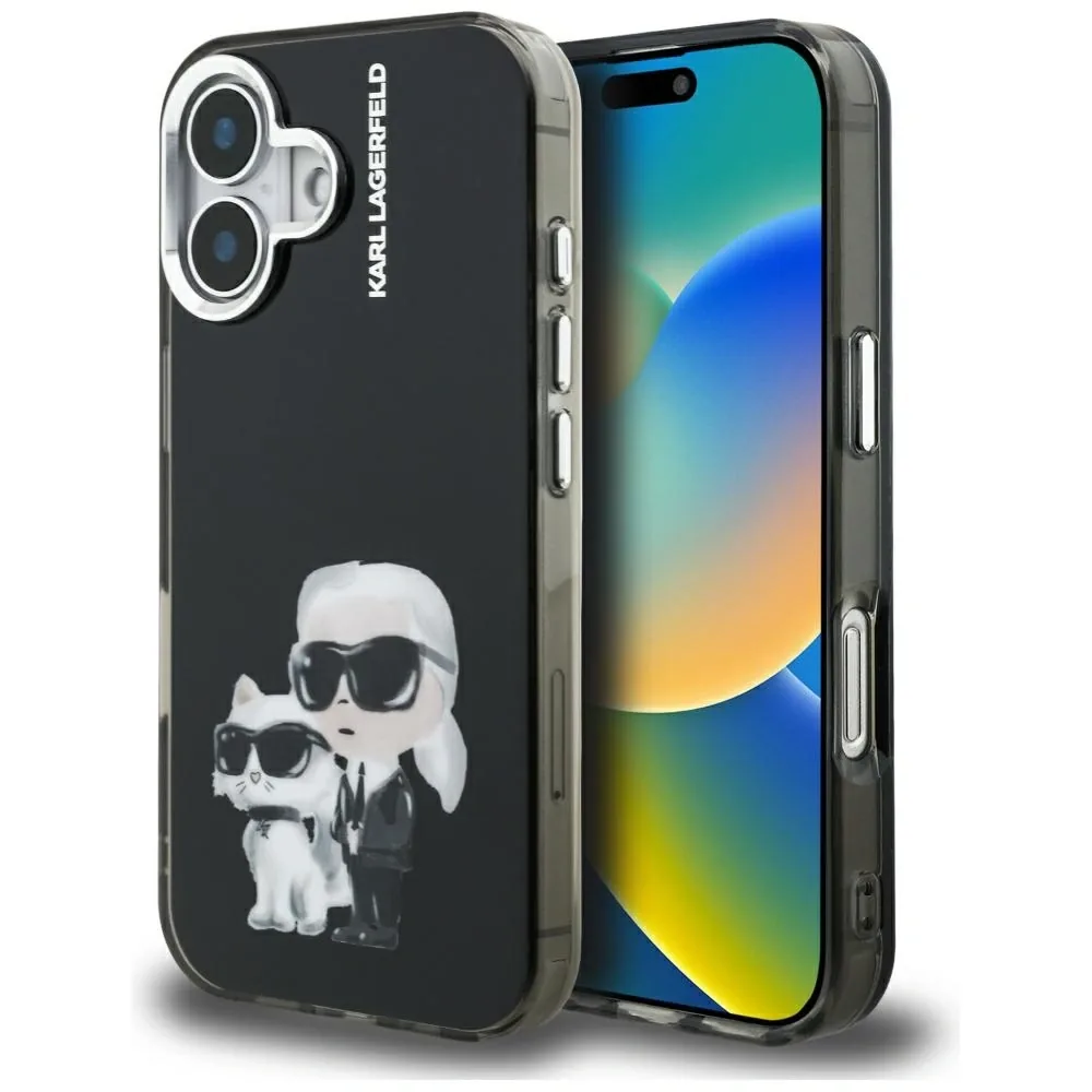 Kryt Karl Lagerfeld IML Aquarelle Karl & Choupette & Logo Apple iPhone 16 black