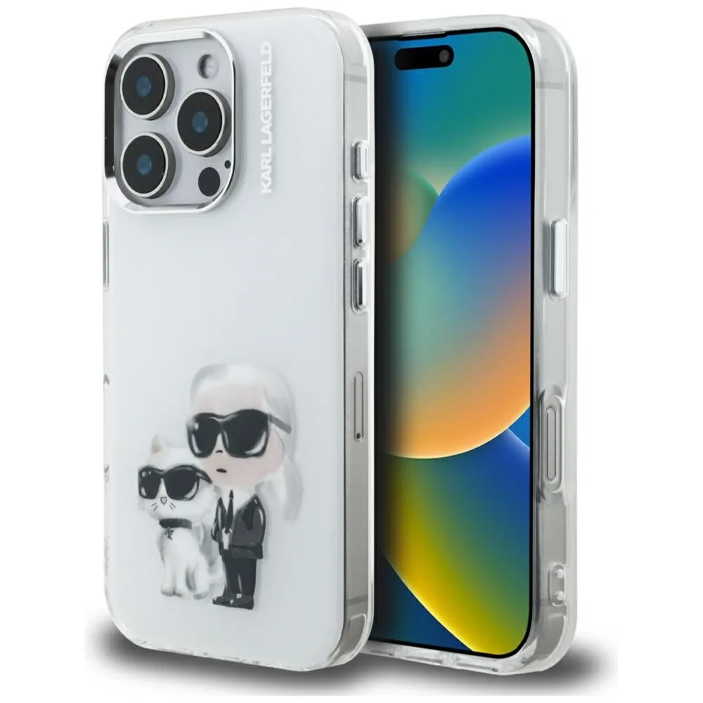 Kryt Karl Lagerfeld IML Aquarelle Karl & Choupette & Logo Apple iPhone 16 Pro Max white