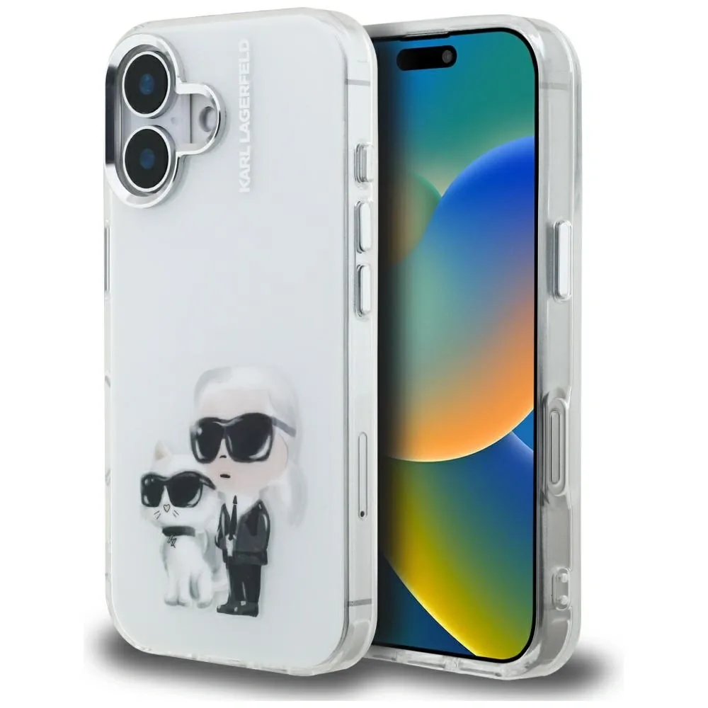 Kryt Karl Lagerfeld IML Aquarelle Karl & Choupette & Logo Apple iPhone 16 white