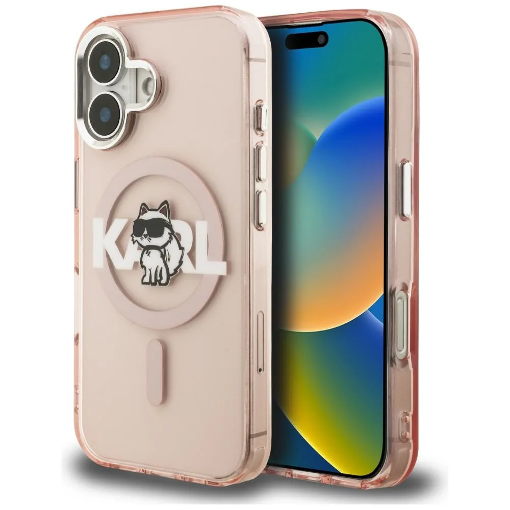 Kryt Karl Lagerfeld IML Choupette Sketch Logo MagSafe Apple iPhone 16 pink