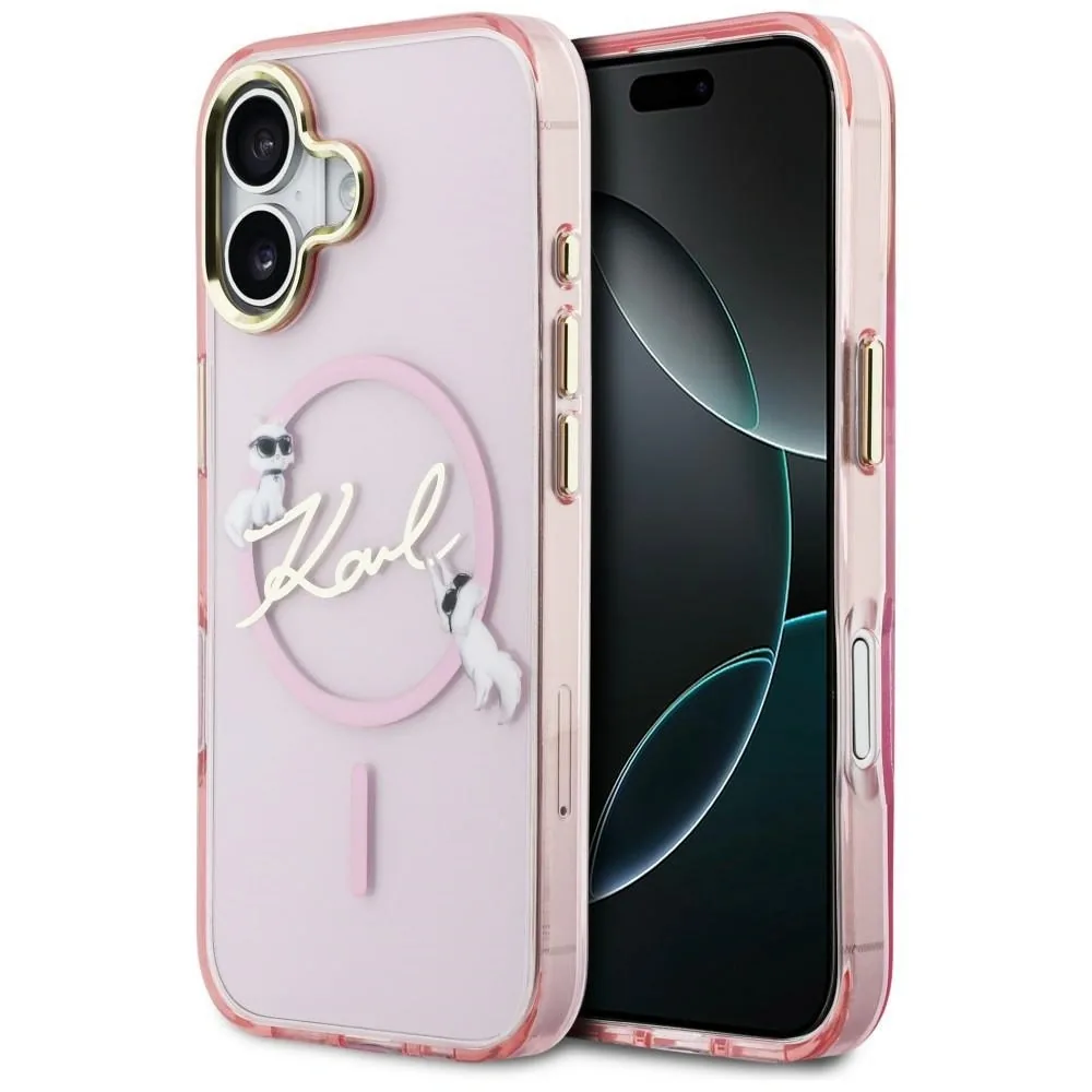 Kryt Karl Lagerfeld IML Choupettes Karl Script Logo MagSafe Apple iPhone 17 pink