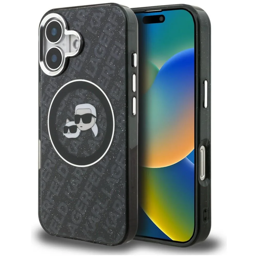 Kryt Karl Lagerfeld IML Glitter Karl & Choupette Heads Logo MagSafe Apple iPhone 16 black