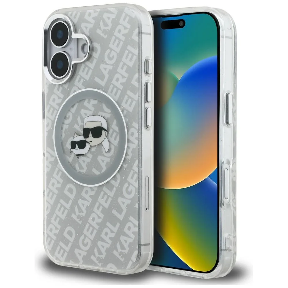 Kryt Karl Lagerfeld IML Glitter Karl & Choupette Heads Logo MagSafe Apple iPhone 16 grey