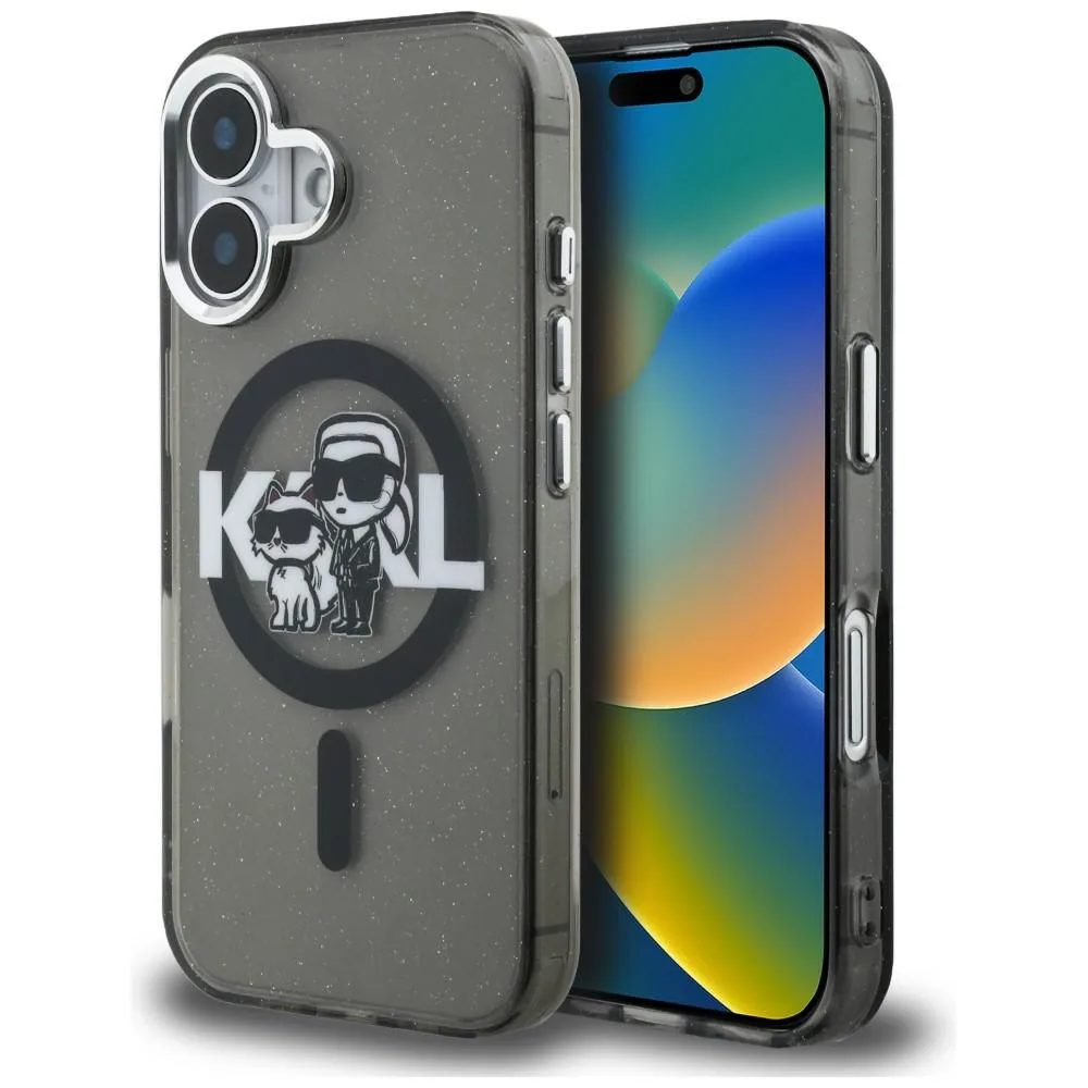 Kryt Karl Lagerfeld IML Glitter Karl & Choupette Sketch Logo MagSafe Apple iPhone 16 black