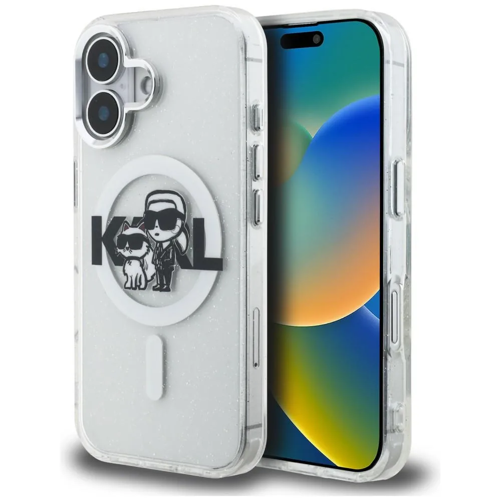 Kryt Karl Lagerfeld IML Glitter Karl & Choupette Sketch Logo MagSafe Apple iPhone 16 clear