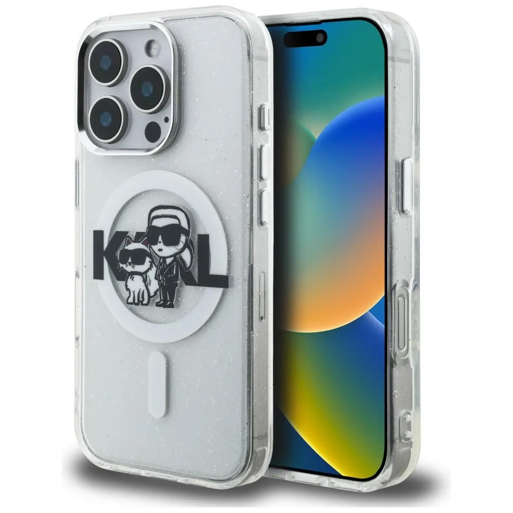 Kryt Karl Lagerfeld IML Glitter Karl & Choupette Sketch Logo MagSafe Apple iPhone 16 Pro clear