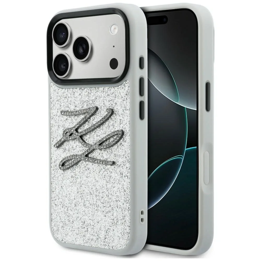Kryt Karl Lagerfeld IML Glitter KL Diamond Logo Apple iPhone 17 Pro silver