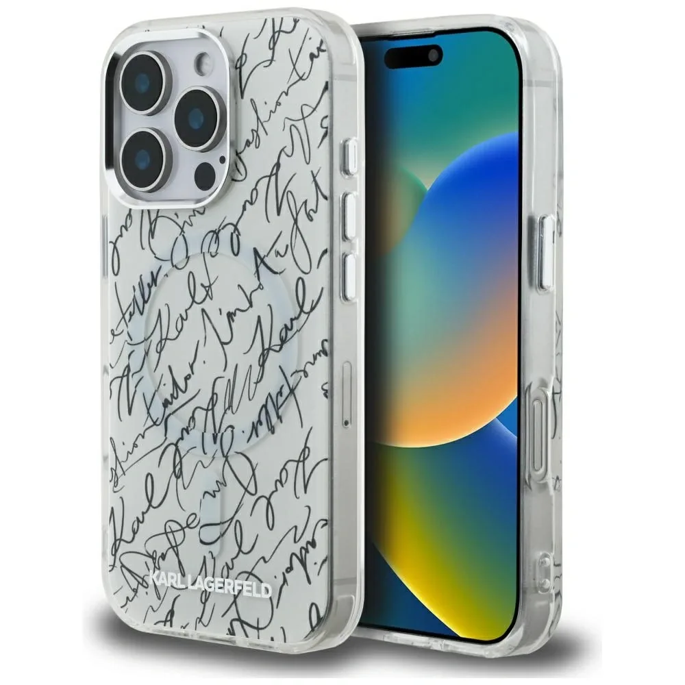 Kryt Karl Lagerfeld IML Karl Script Pattern MagSafe Apple iPhone 16 Pro Max white