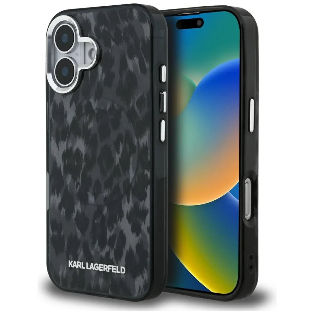 Kryt Karl Lagerfeld IML Leopard Pattern MagSafe Apple iPhone 16 black