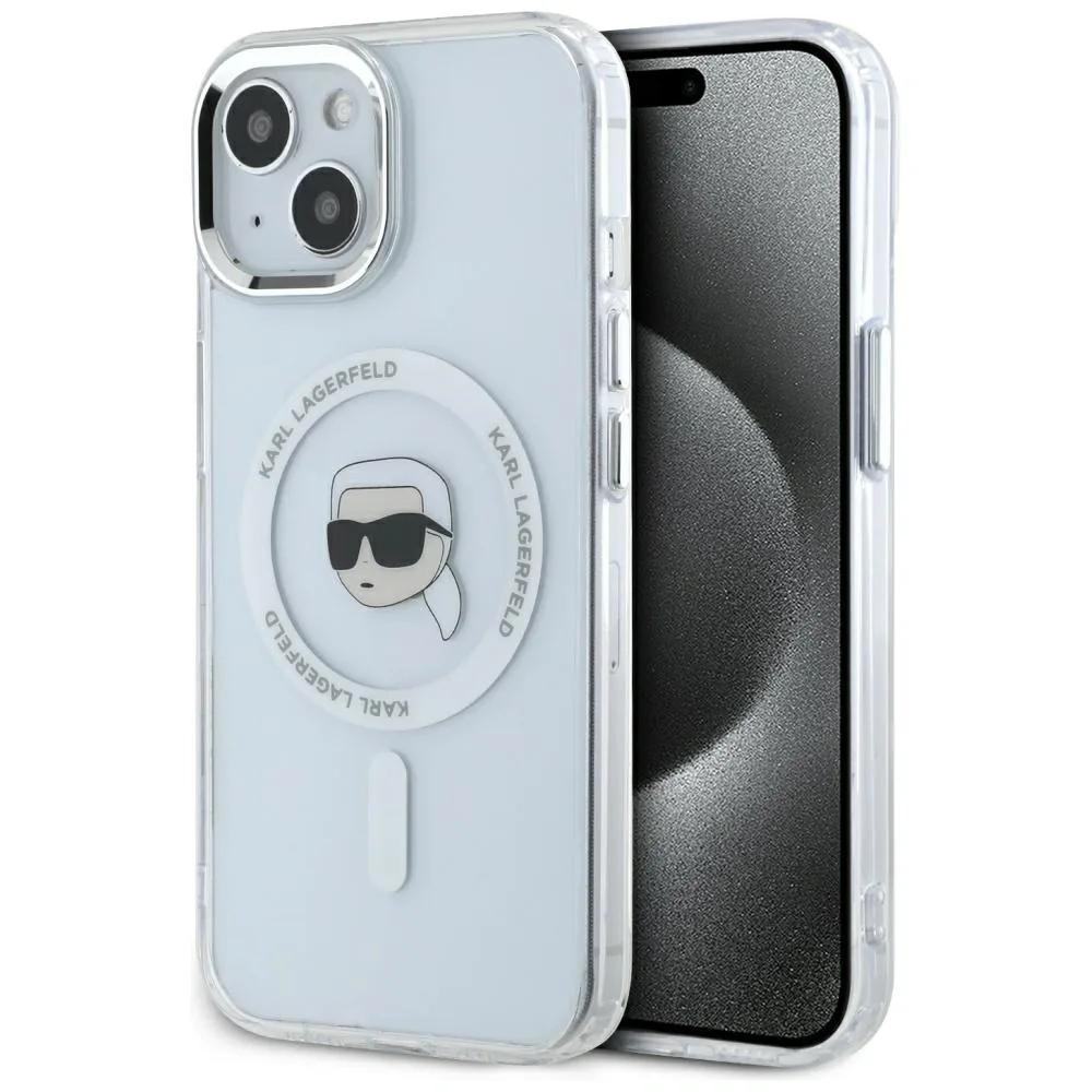 Kryt Karl Lagerfeld IML Metal Karl Head MagSafe Apple iPhone 15 white