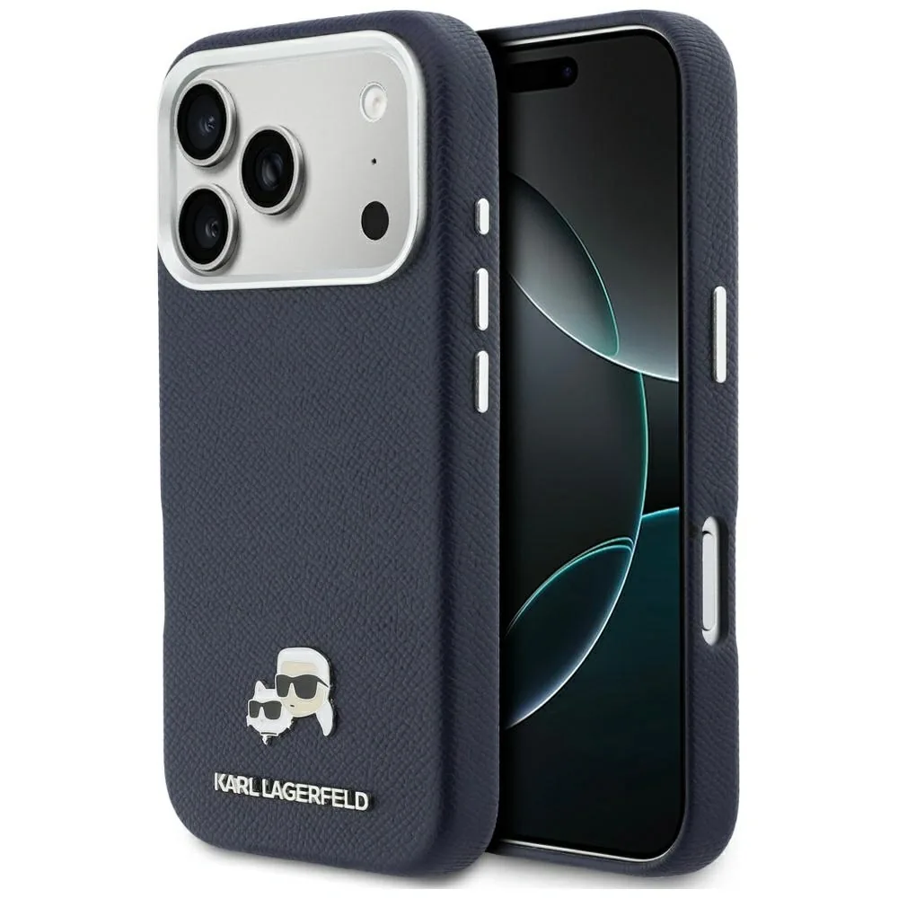 Kryt Karl Lagerfeld Karl & Choupette Head Pins Saffiano MagSafe Apple iPhone 17 Pro Max blue