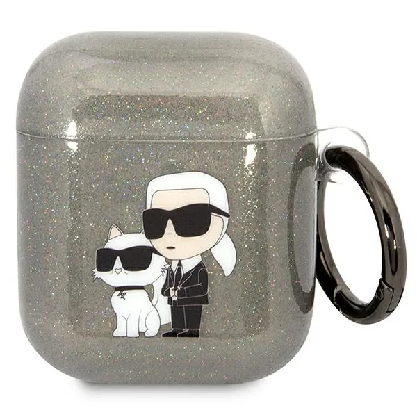 Kryt Karl Lagerfeld KLA2HNKCTGK Apple AirPods 2/1 black Gliter Karl&Choupette